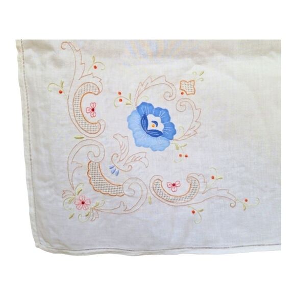 Irish table linen Set 8 Napkins 72 x 90 Tablecloth Embroidered Handmade Floral - Picture 3 of 16